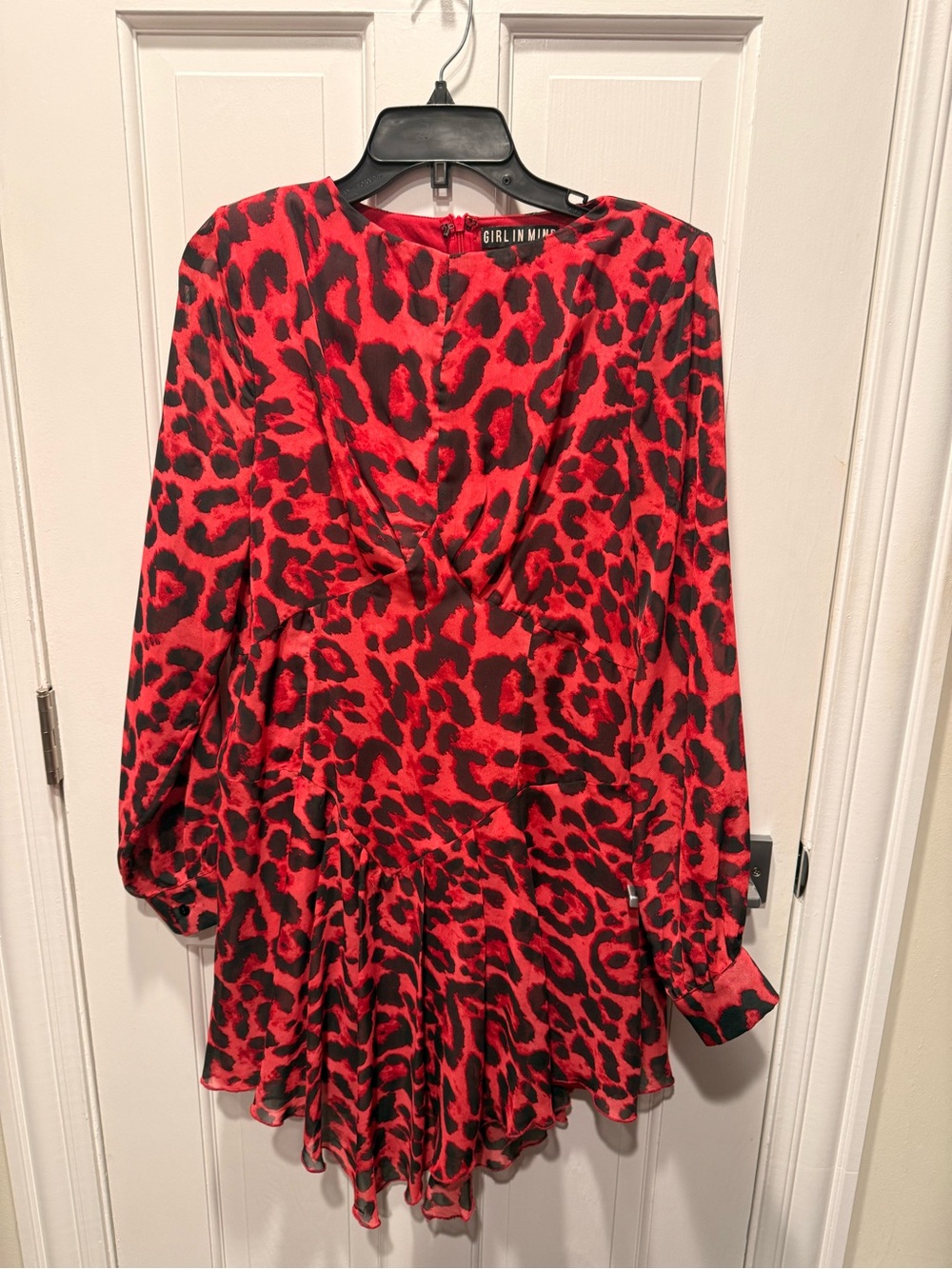 Red and Black Leopard Print Long Sleeve Mini Dress